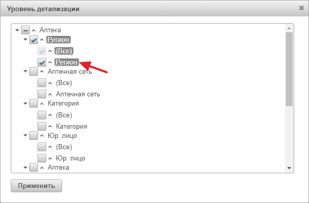 Уровень детализации регион